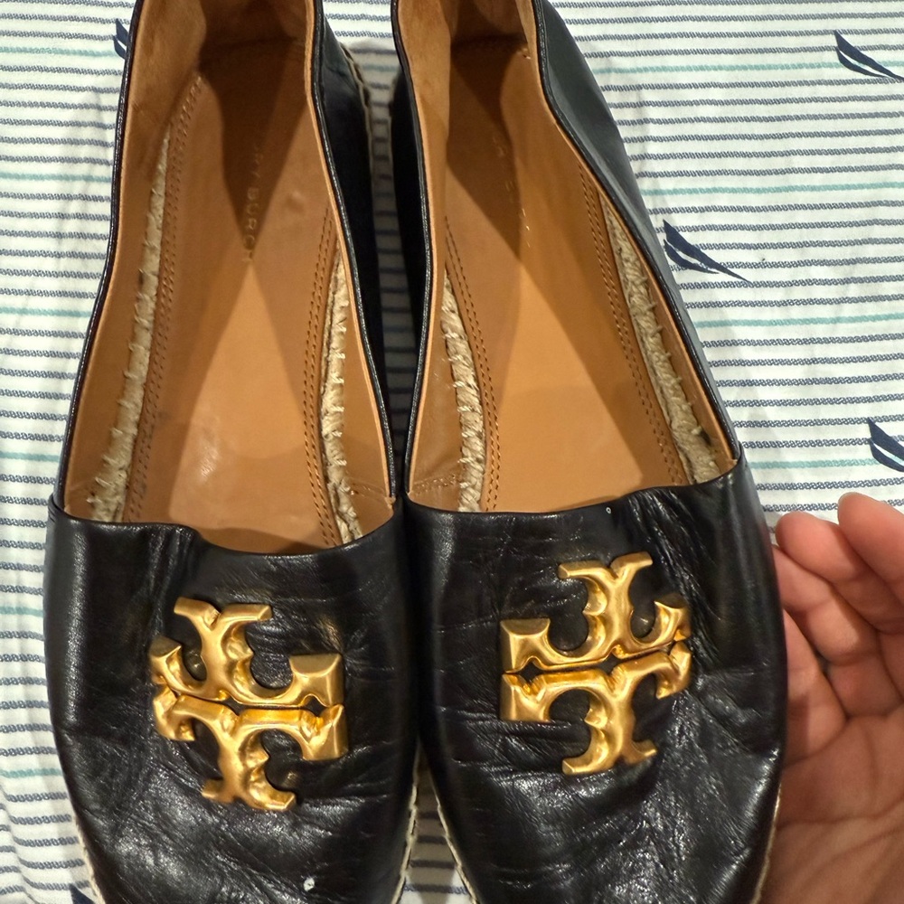 Tory Burch Black and Gold Espadrilles
